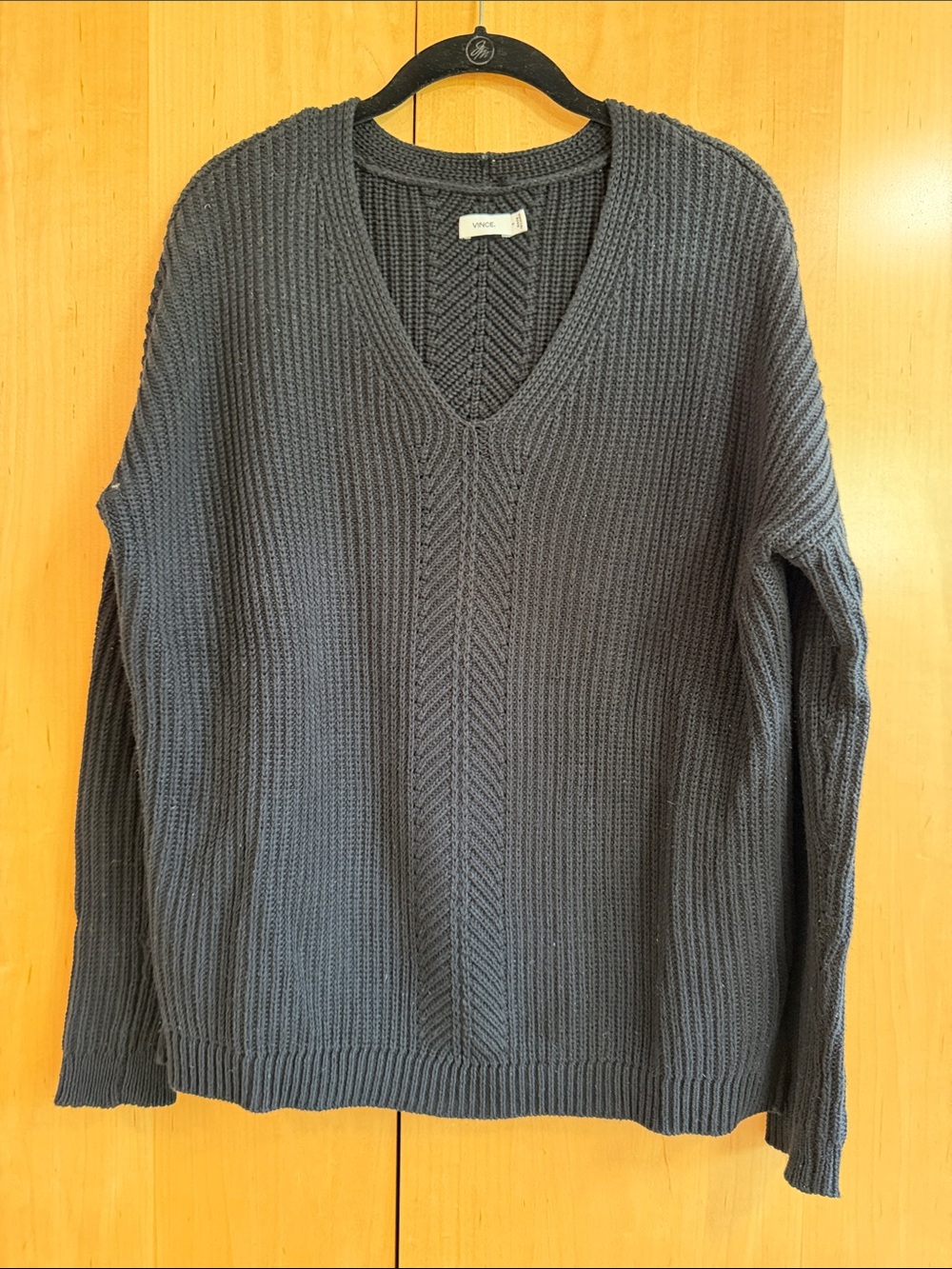 Vince Women's Charcoal Gray Ribbed V-Neck Sweater